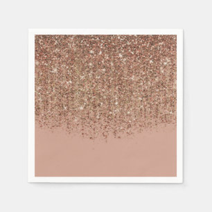 Serviette Jetable Rose Taupe & Bronze Or Glitter Glam Party