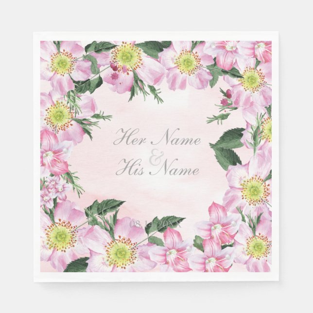 Serviette Jetable Roses  de chien d'été Mariage (Devant)