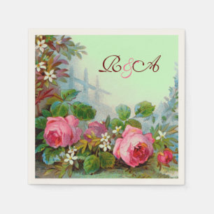 Serviette Jetable ROSES PINK, JASMIN FLEUR DE MARIAGE MONOGRAMME Tur