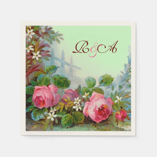 Serviette Jetable ROSES PINK, JASMIN FLEUR DE MARIAGE MONOGRAMME Tur (Devant)