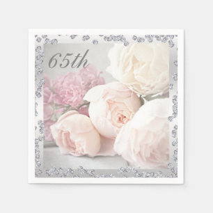 Serviette Jetable Roses romantiques et diamants 65e anniversaire Ser