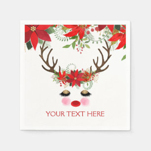 Serviette Jetable Rosy Cheeks Gold Eyes Floral Reindeer Holiday