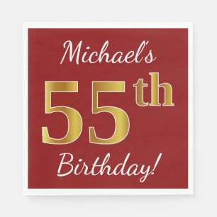 Serviette Jetable Rouge, anniversaire d'or de Faux