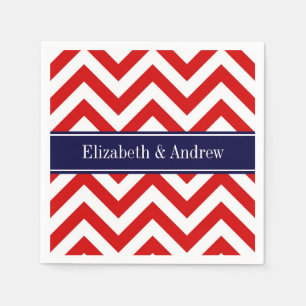 Serviette Jetable Rouge Blanc LG Chevron Marine Nom bleu Monogramme