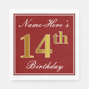 Serviette Jetable Rouge élégant, anniversaire d'or de Faux 14ème 