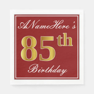 Serviette Jetable Rouge élégant, anniversaire d'or de Faux 85th +