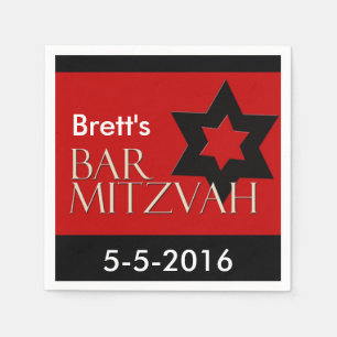 Serviette Jetable Rouge et noir Designer Bar Mitzvah Napkins