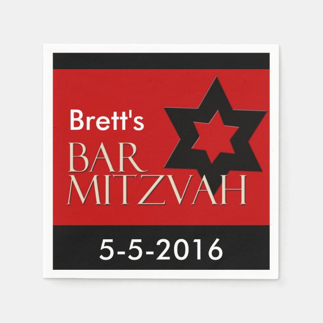Serviette Jetable Rouge et noir Designer Bar Mitzvah Napkins (Devant)
