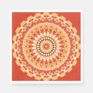 Serviette Jetable Rouge Jaune Orange Summer Sun Mandala Motif