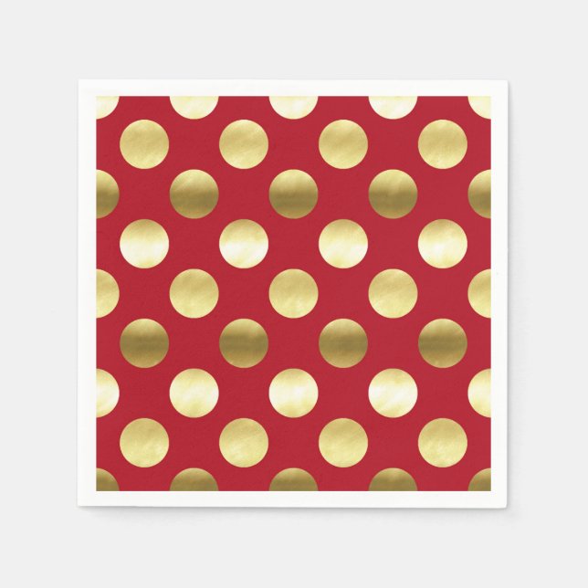 Serviette Jetable Rouge Pois Festive Gold Foil (Devant)