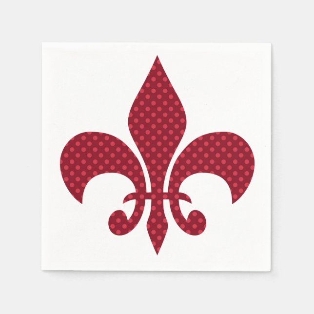 Serviette Jetable Rouge Polka Dot Fleur de Lis (Devant)