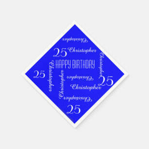 Serviette Jetable Royal Blue 25th Birthday Party Répéter les noms,