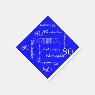 Serviette Jetable Royal Blue 80th Birthday Party Répéter les noms, p