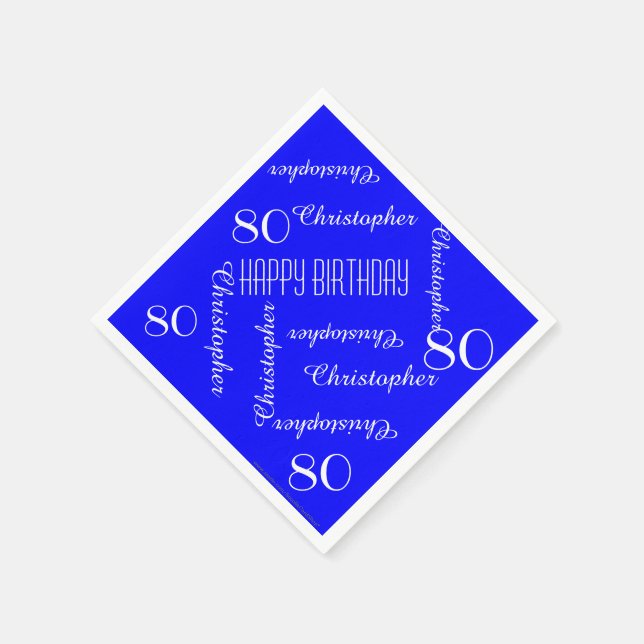 Serviette Jetable Royal Blue 80th Birthday Party Répéter les noms, p (Coin)