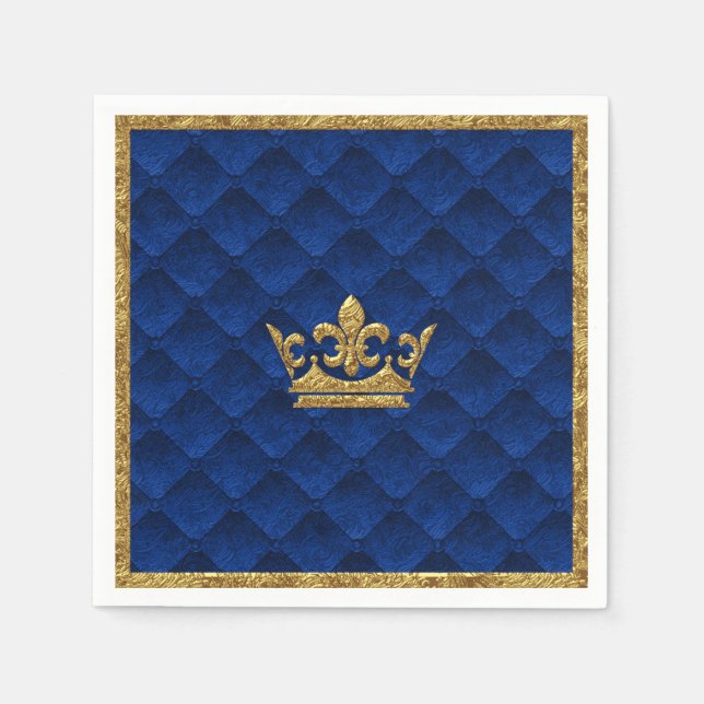 Serviette Jetable Royal Blue & Gold Crown Elegant Royal Storybook (Devant)