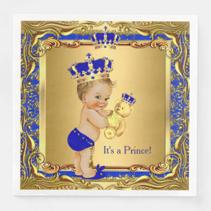 Serviette Jetable Royal Blue Prince Couronne Dorée Baby Shower Blond