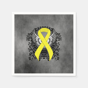 Serviette Jetable Ruban de sensibilisation jaune avec ailes