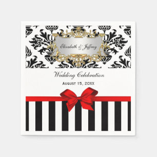 Serviette Jetable Ruban rouge noir blanc en bande Damask