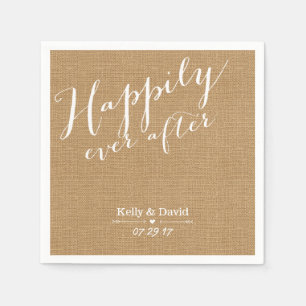 Serviette Jetable Rustic Burlap Script Heureux Jamais Après Mariage