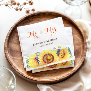Serviette Jetable Rustic Chic Sunflowers M. et Mme la Mariage