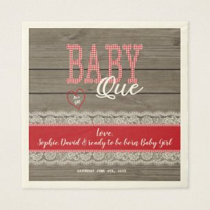 Serviette Jetable Rustic Red En vichy Wood Boy Baby shower BBQ