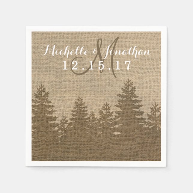 Serviette Jetable Rustique Burlap Pine Trees Mariage d'hiver Napkin (Devant)