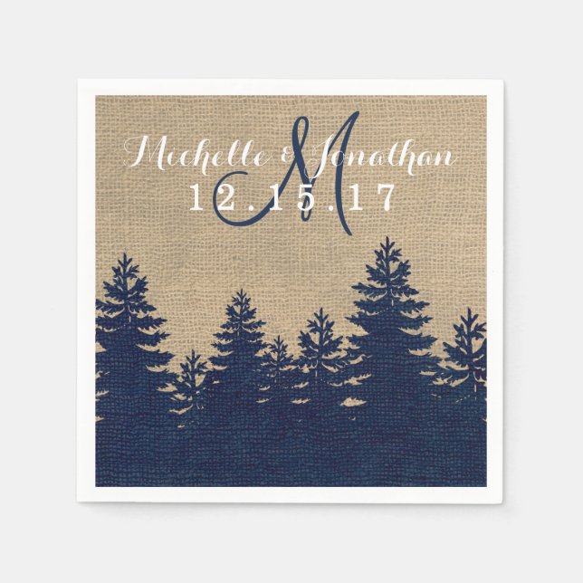 Serviette Jetable Rustique Burlap Pine Trees Mariage d'hiver Napkin (Devant)