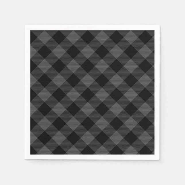 Serviette Jetable Rustique classique gris et noir plaid (Devant)