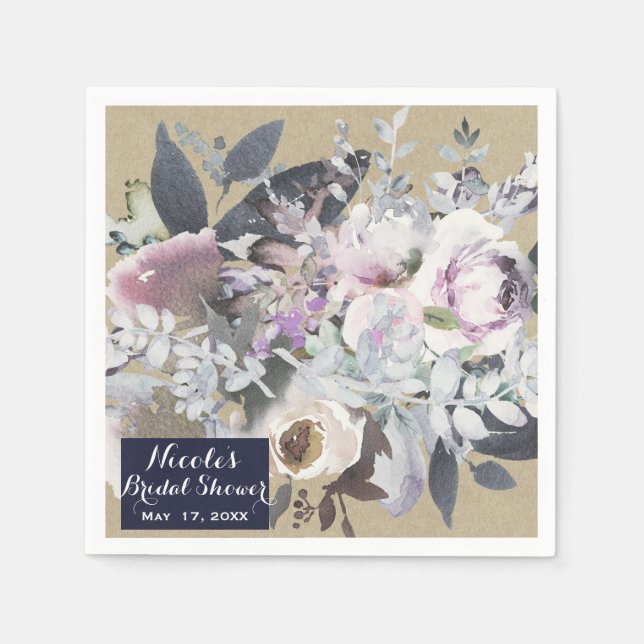 Serviette Jetable Rustique Floral Glam Marine Kraft Mariage Bridal C (Devant)