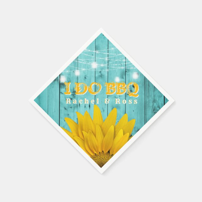 Serviette Jetable Rustique I Do BBQ Sunflower Couples Mariage de dou (Coin)