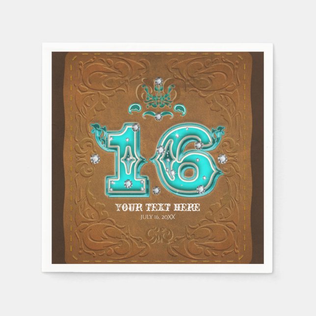 Serviette Jetable Rustique occidental Cuir Brown Look & Diamants 16 (Devant)