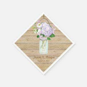 Serviette Jetable Rustique Pays Mason Fleurs Jar Blanches Hydrangeas