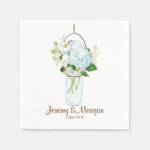 Serviette Jetable Rustique Pays Mason Fleurs Jar Blanches Hydrangeas