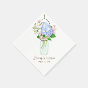 Serviette Jetable Rustique Pays Mason Fleurs Jar Blue Hydrangeas