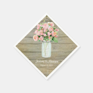 Serviette Jetable Rustique Pays Mason Fleurs Jar Roses Blush