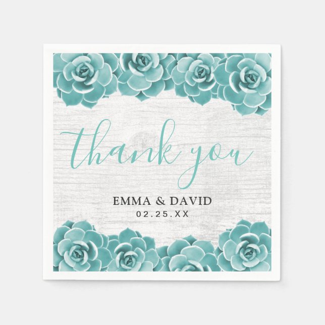 Serviette Jetable Rustique Succulent Floral Élégant Mariage de print (Devant)