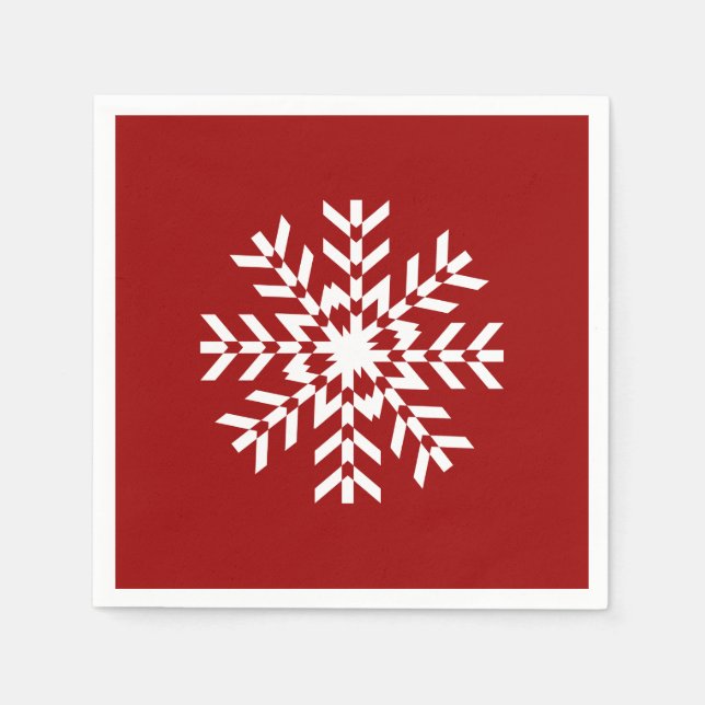Serviette Jetable Saison de base de ski Red et White Snowflake (Devant)