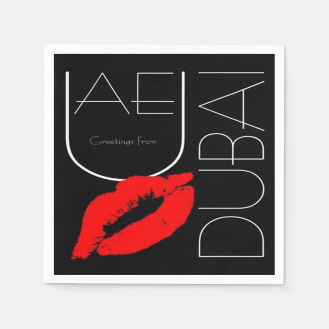 Serviette Jetable Salutations de Dubai UAE Red Lipstick Kiss (Devant)