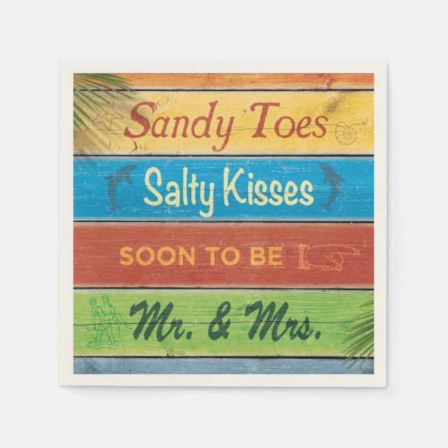 Serviette Jetable Sandy Toes Salty Kisses bientôt être M & Mme Napki (Devant)