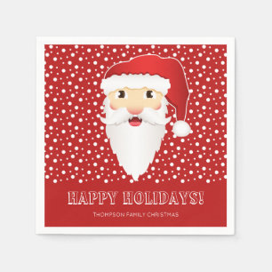 Serviette Jetable Santa Claus Tête Sur Rouge & Personnalisé Nom Noël