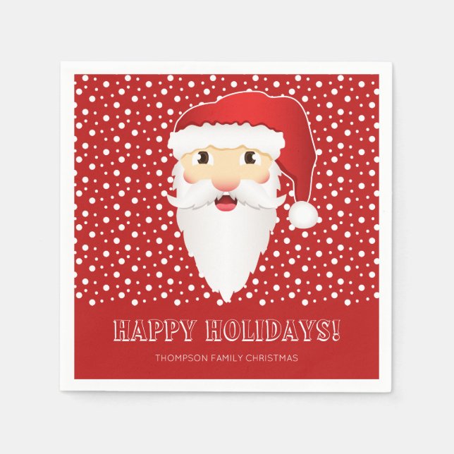 Serviette Jetable Santa Claus Tête Sur Rouge & Personnalisé Nom Noël (Devant)