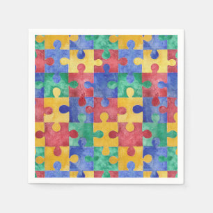 Serviette Jetable Sensibilisation sur l'autisme puzzle papier servie