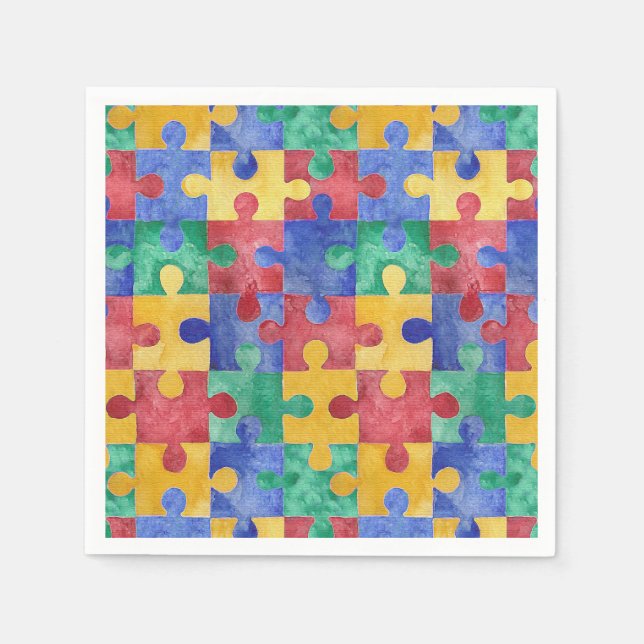 Serviette Jetable Sensibilisation sur l'autisme puzzle papier servie (Devant)