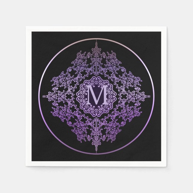 Serviette Jetable Serviettes à motif de filigrane violet Monogram (Devant)