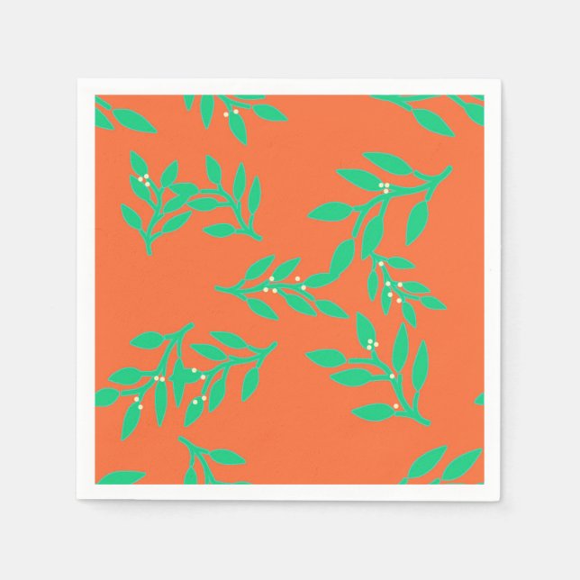 Serviette Jetable Serviettes avec baies et Feuilles sur orange (Devant)