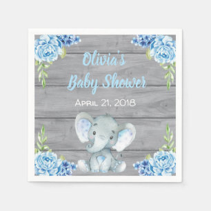 Serviette Jetable Serviettes bleues de baby shower d'éléphant