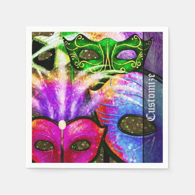 Serviette Jetable Serviettes colorées Mardi Gras Masques (Devant)