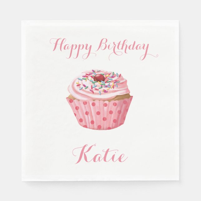 Serviette Jetable Serviettes d'anniversaire personnalisées, Cupcake  (Devant)