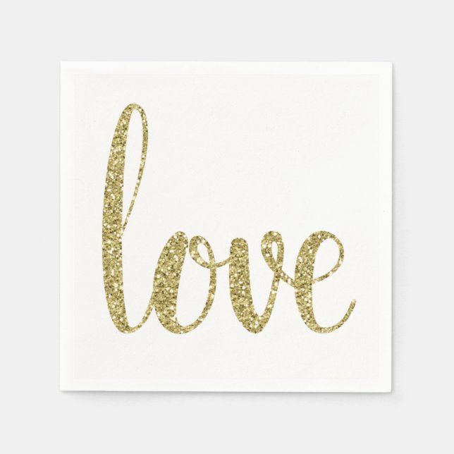 Serviette Jetable Serviettes de cocktail Gold love, parties scintill (Devant)