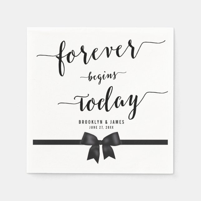 Serviette Jetable Serviettes De Cocktail Mariage Noir Et Blanc Avec  (Devant)